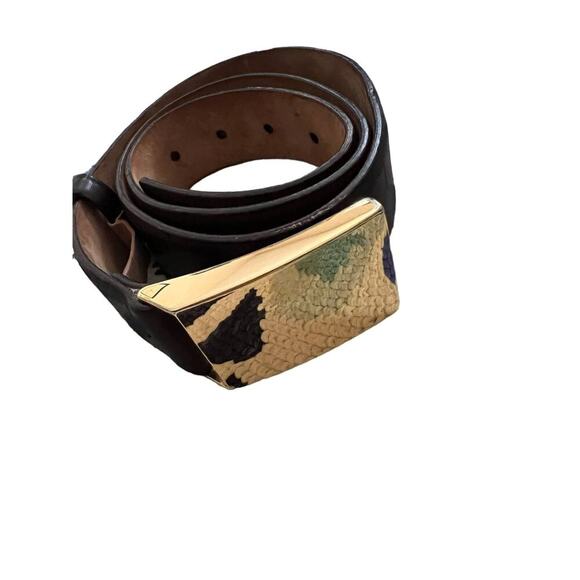 Dolce & Gabbana Basic Gold Brass Brown Leather Belt - Picture 1 of 7